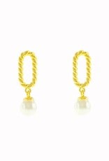 Jackie J Jackie J 0.4' Oval twisted stud earrings with dangling acrylic pearl Gold