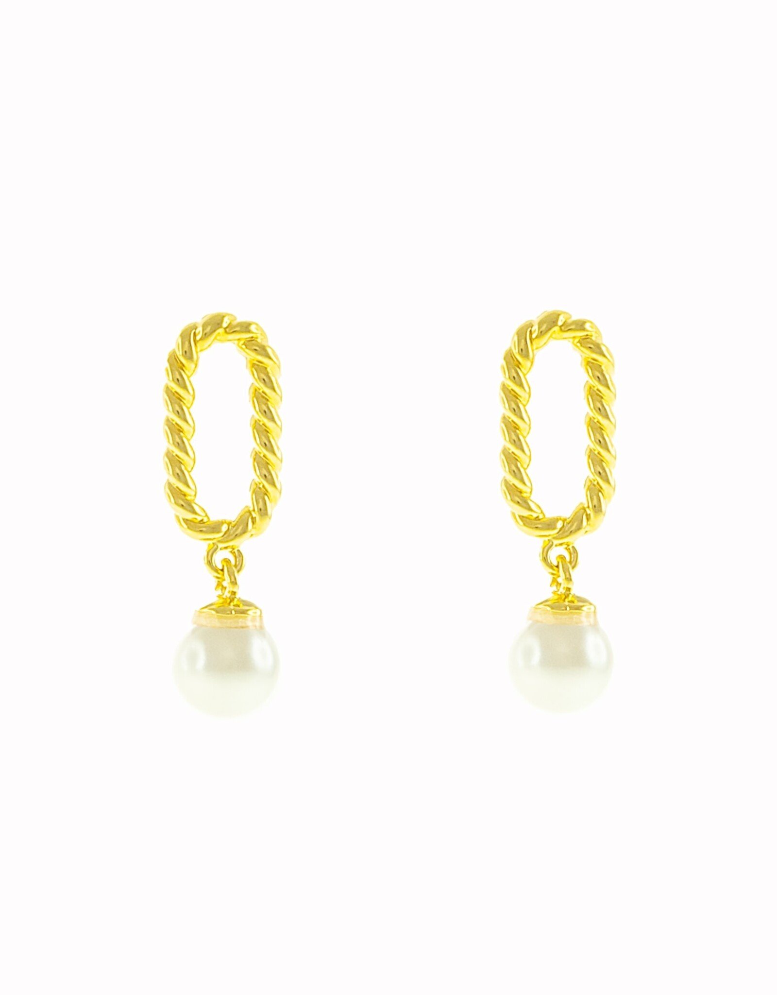 Jackie J Jackie J 0.4' Oval twisted stud earrings with dangling acrylic pearl Gold