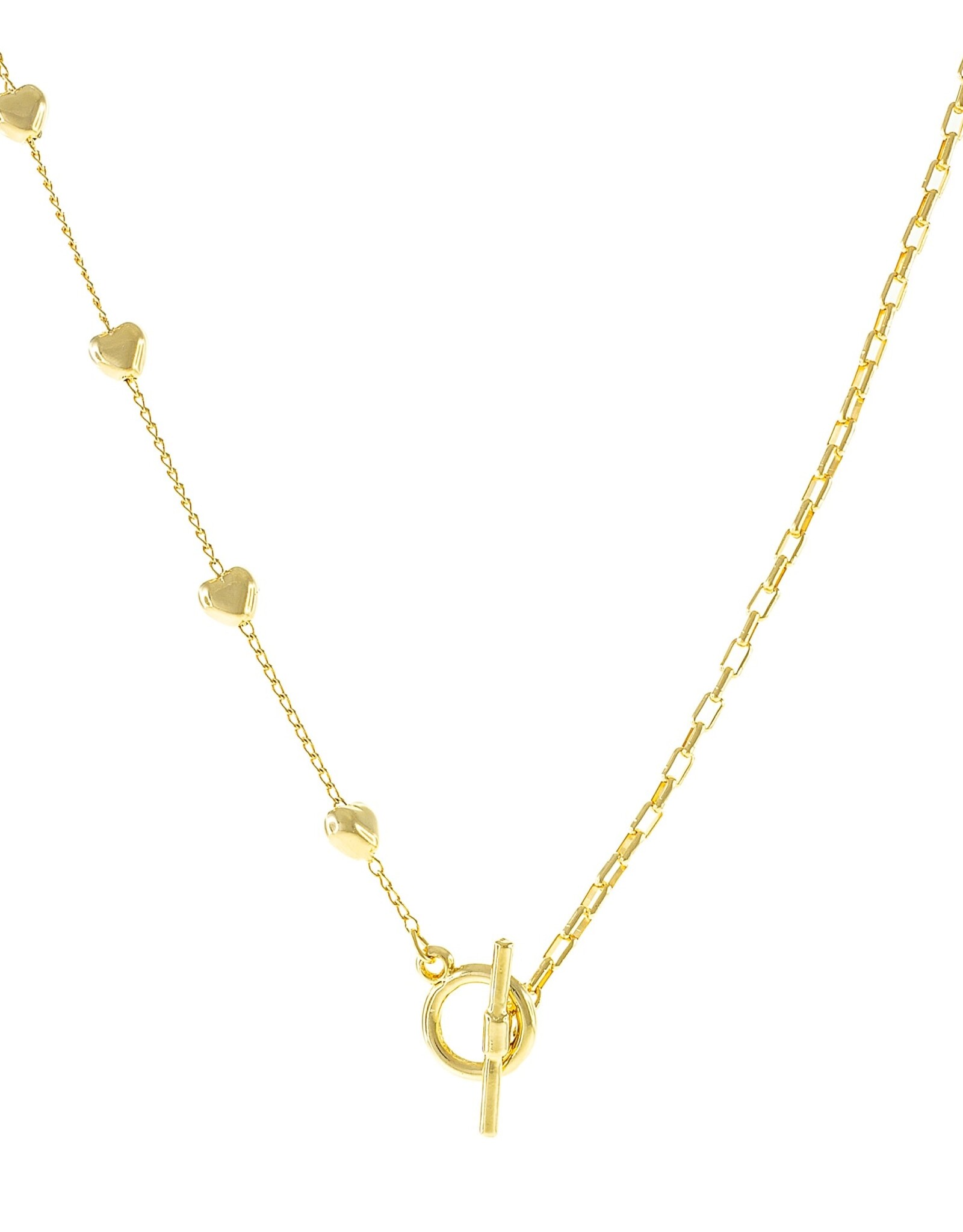 Jackie J Jackie J 16â€² Half delicate chain with 3D hearts, half paper clip chain Gold