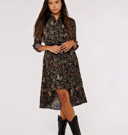 Apricot Paisley High Low Shirt Dress