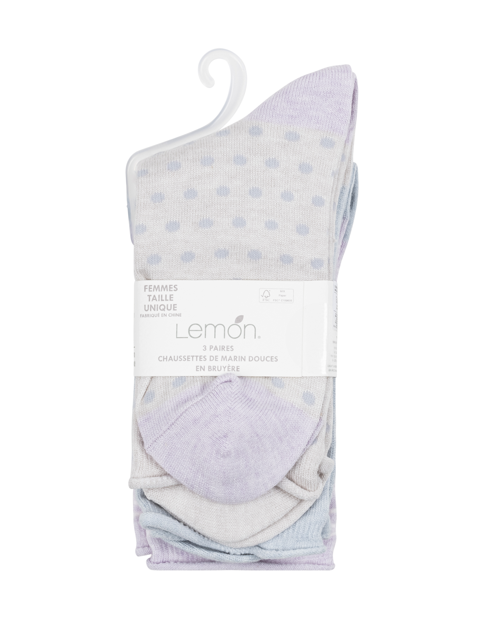 Lemon Loungewear 3Pk Heather Soft Non Terry Crew Grey Pink