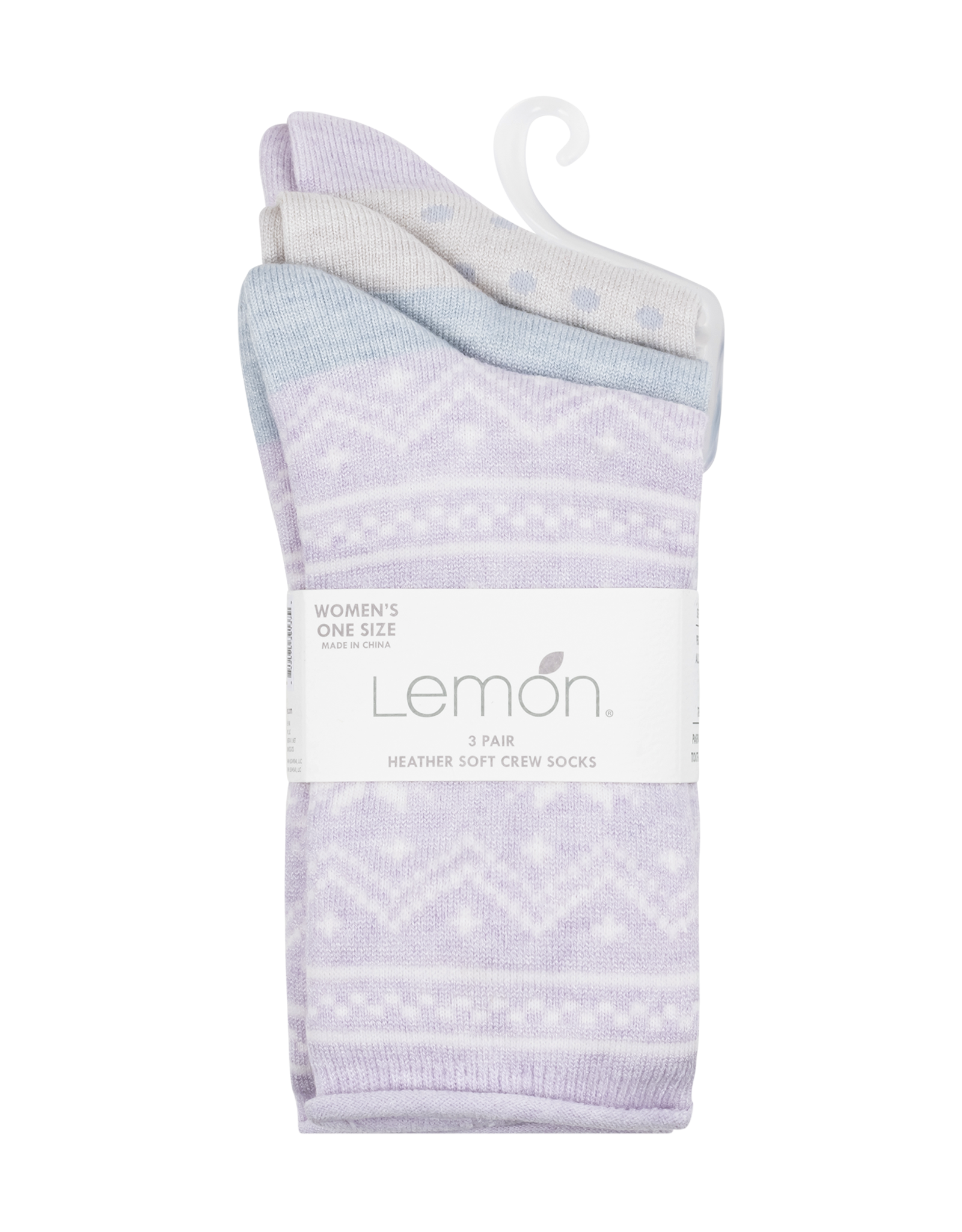 Lemon Loungewear 3Pk Heather Soft Non Terry Crew Grey Pink