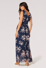 Apricot Botanical Silhouette Blooms Chiffon Maxi Dress