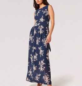 Apricot Botanical Silhouette Blooms Chiffon Maxi Dress