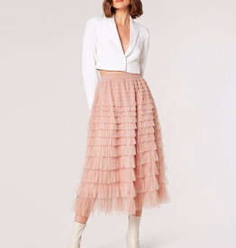 Apricot Tulle Layered Midi Skirt