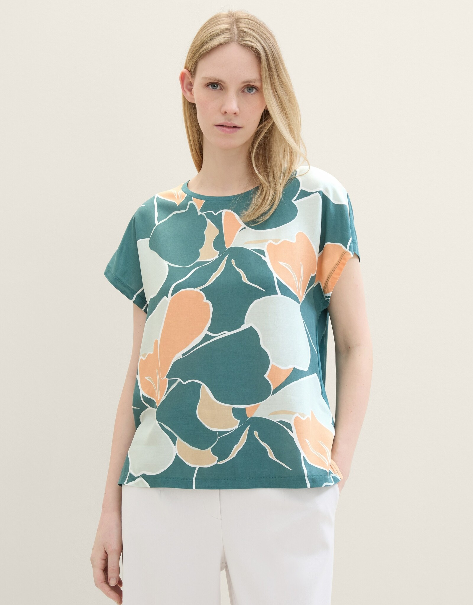 Tom Tailor Floral Print Mixed Fabric Tee