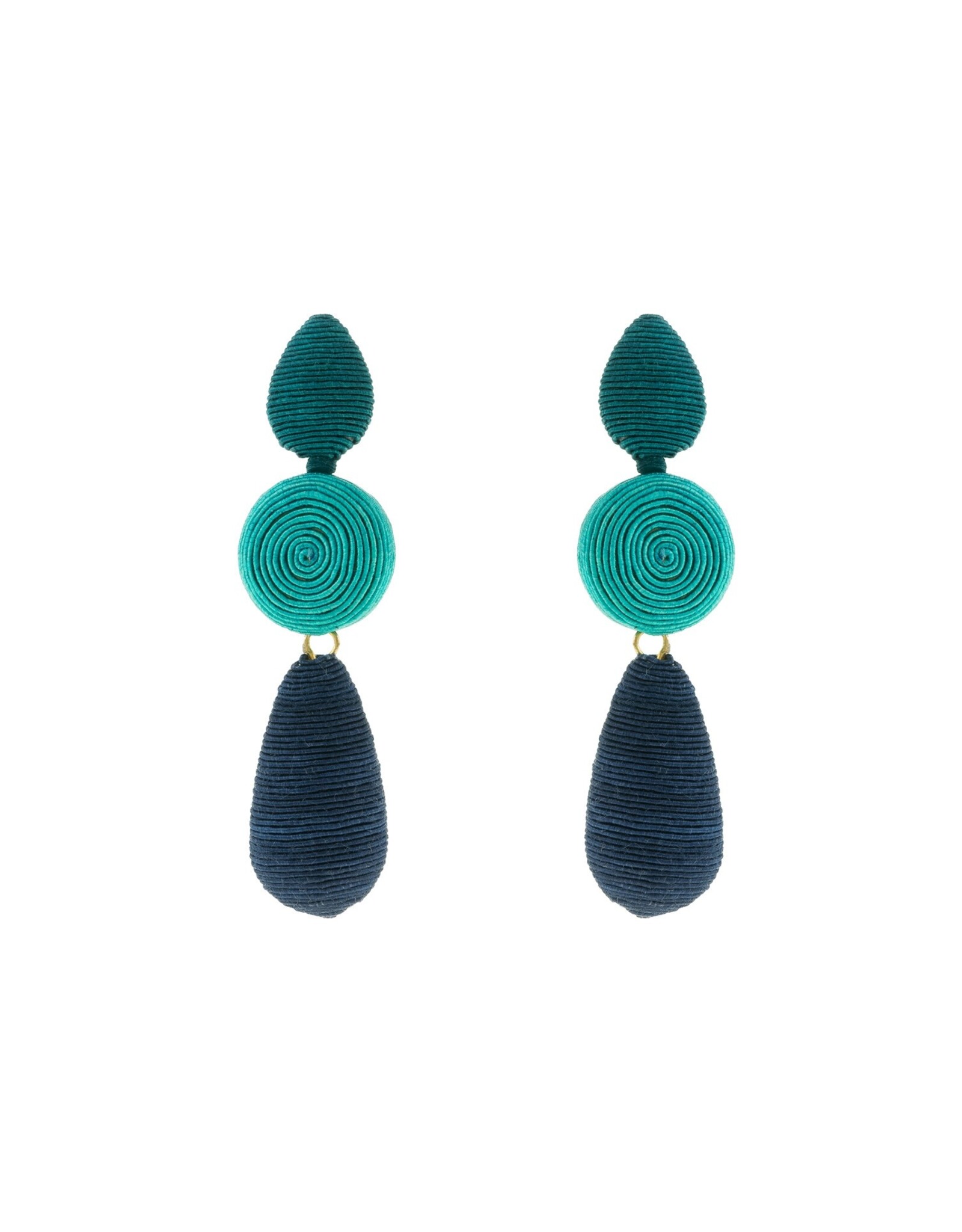 Jackie J 3″ Earrings with three geo shapes Blue