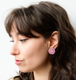 Jackie J 75″ Circle Stud earring with Beads Pink