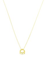 Jackie J 15″+2″|Delicate chain with hexagone pendant with CZ center Gold
