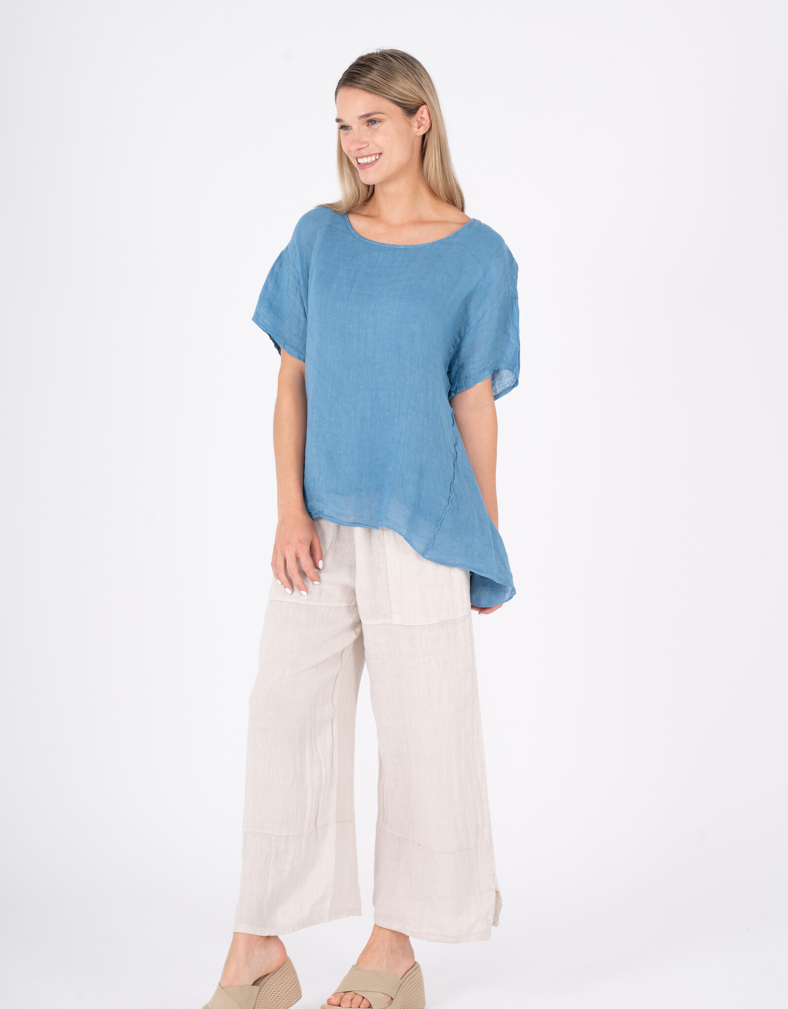 M Made in Italy M Loose Flowing BatWing Linen Top