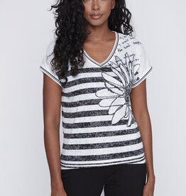 CYC Black Flower and Striped Print Tee