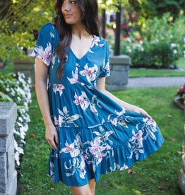Papillon S/S Floral Tiered Button Front Dress