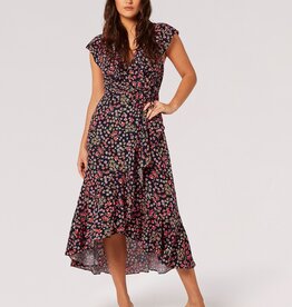 Apricot Spaced Ditsy Ruffle Wrap Dress