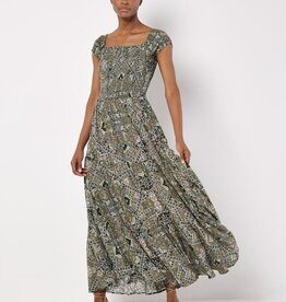 Apricot Apricot Scarf Print Smocked Maxi Dress