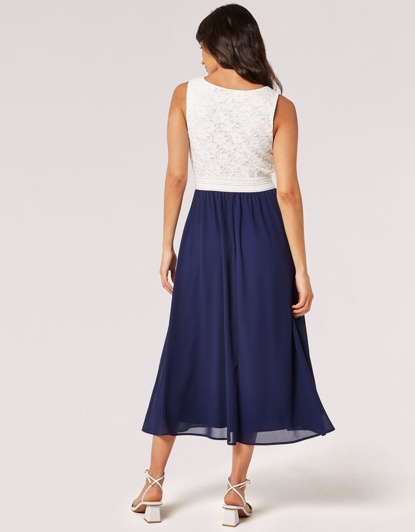 Apricot 1/2 Lace 1/2 Chiffon Midi Dress