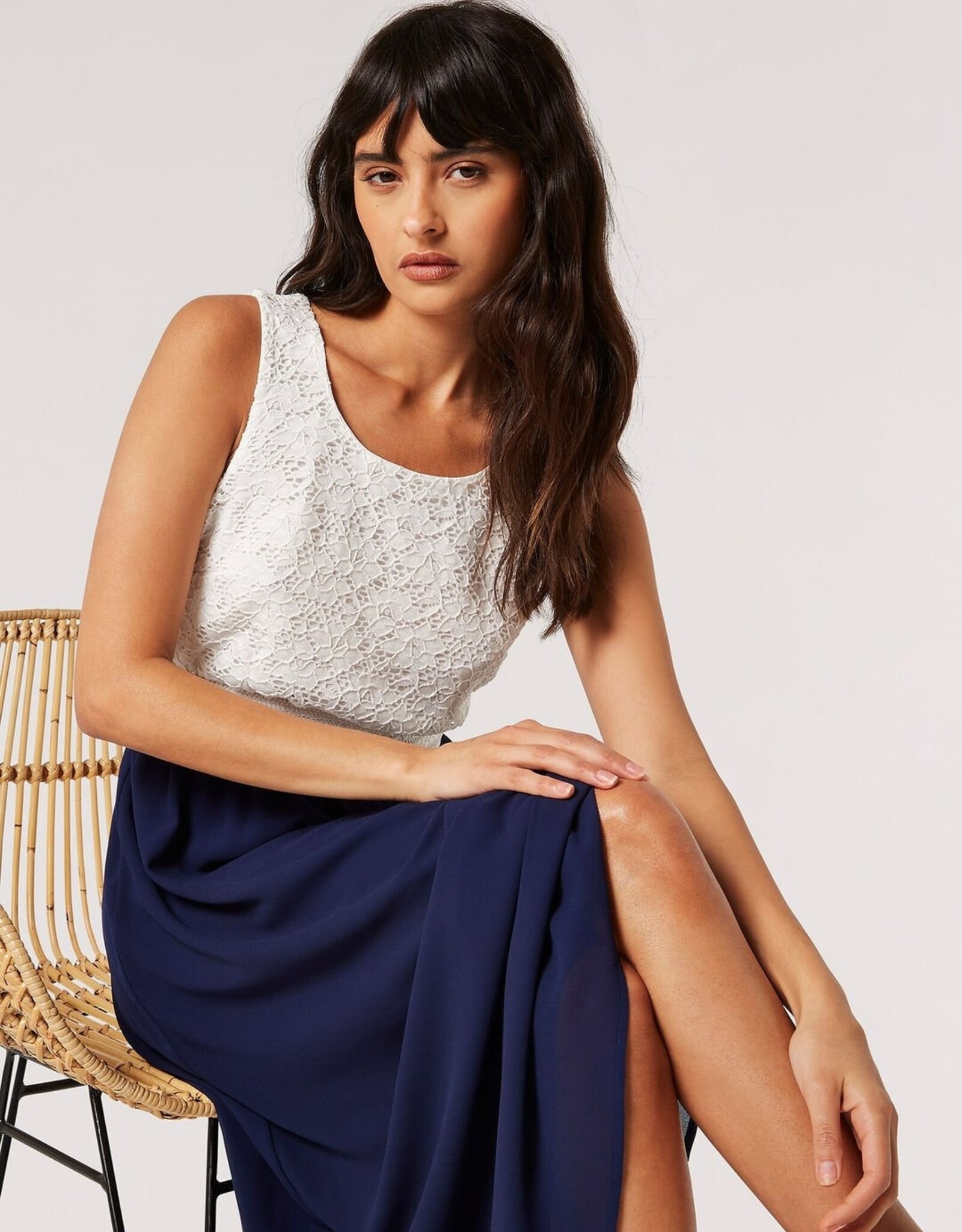 Apricot 1/2 Lace 1/2 Chiffon Midi Dress