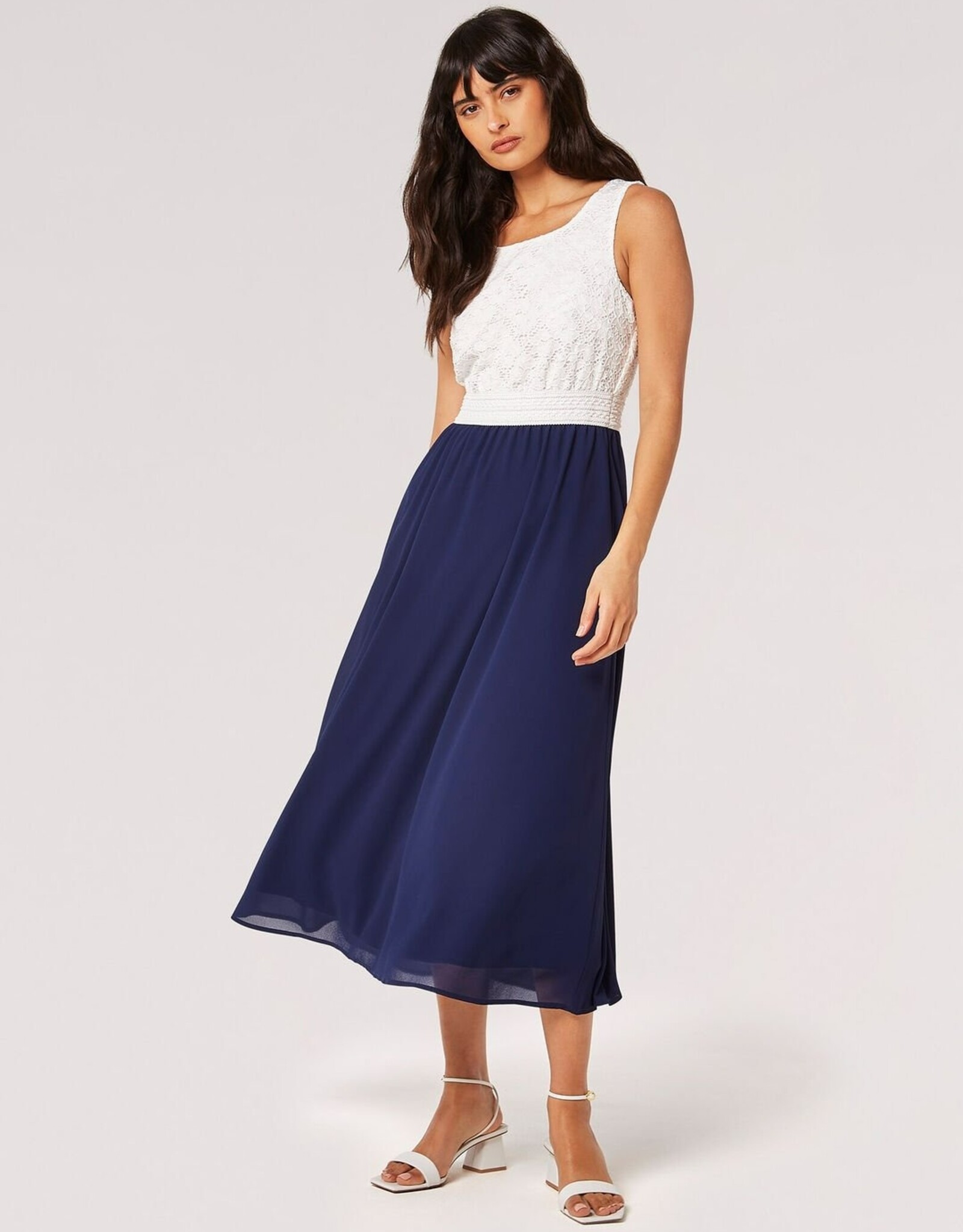Apricot 1/2 Lace 1/2 Chiffon Midi Dress