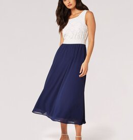 Apricot 1/2 Lace 1/2 Chiffon Midi Dress