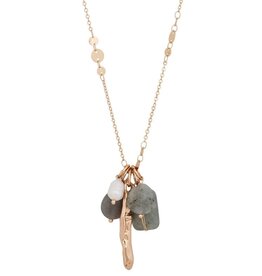Merx Inc. Merx Labradorite and Agate Pendant 76cm Gold