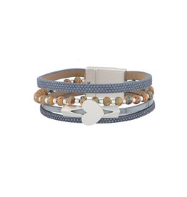 Merx Inc. Merx Multi Strand Leather Bracelet w Heart Silver Blue