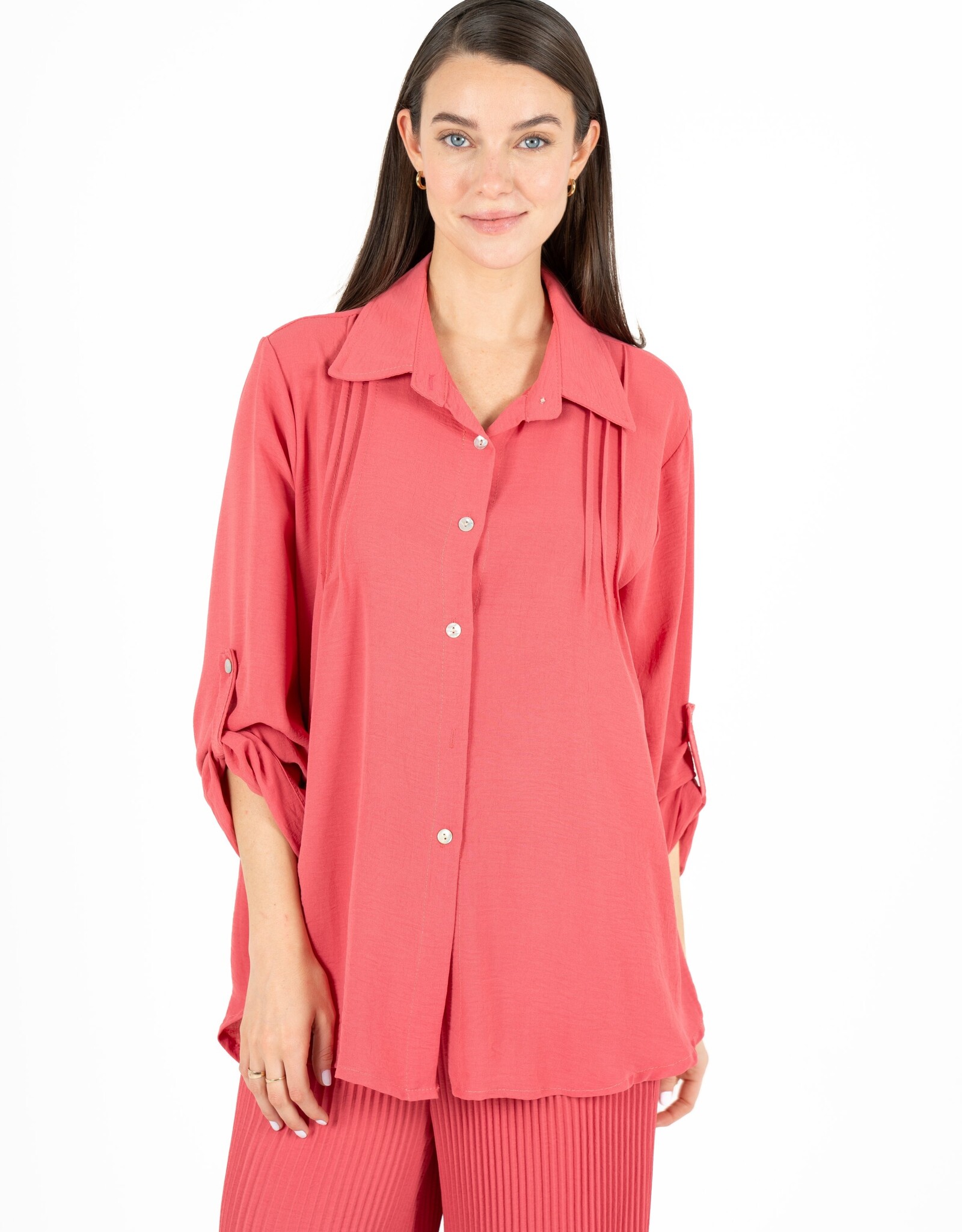 M Made in Italy Pin TIck PleatCollared  Blouse