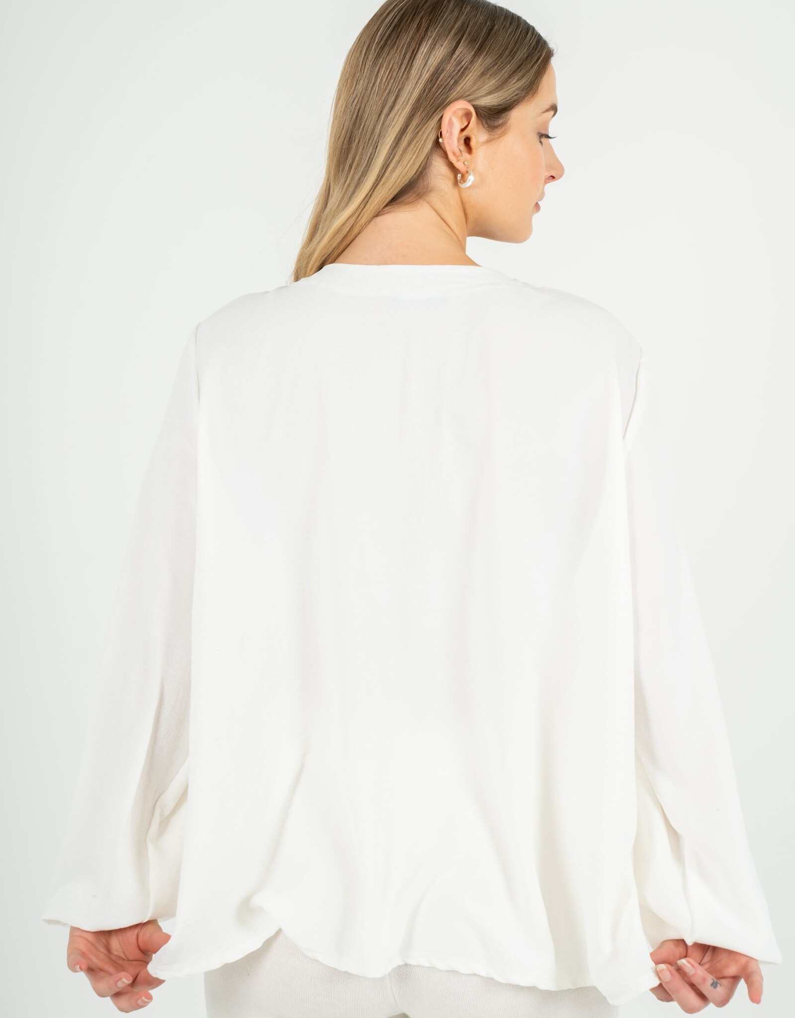 M Made in Italy V-Neck Pin TIck Pleat Blouse