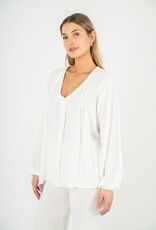 M Made in Italy V-Neck Pin TIck Pleat Blouse