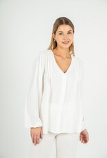 M Made in Italy V-Neck Pin TIck Pleat Blouse
