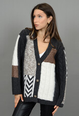 RD Style Ludmila L/S V-Neck Patch Work Cardigan