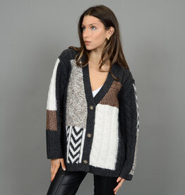 RD Style Ludmila L/S V-Neck Patch Work Cardigan