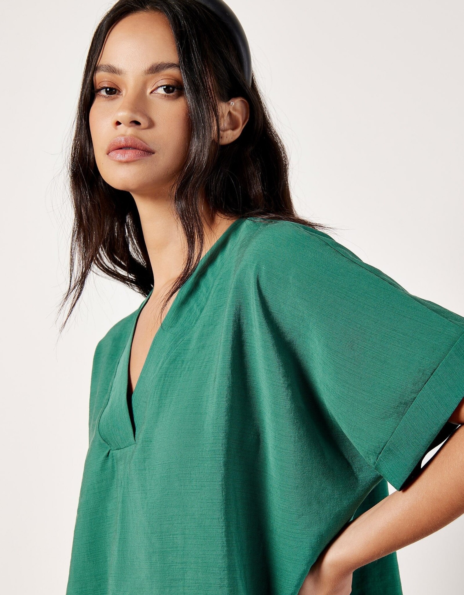 Apricot Pleat Detail V-Neck Top
