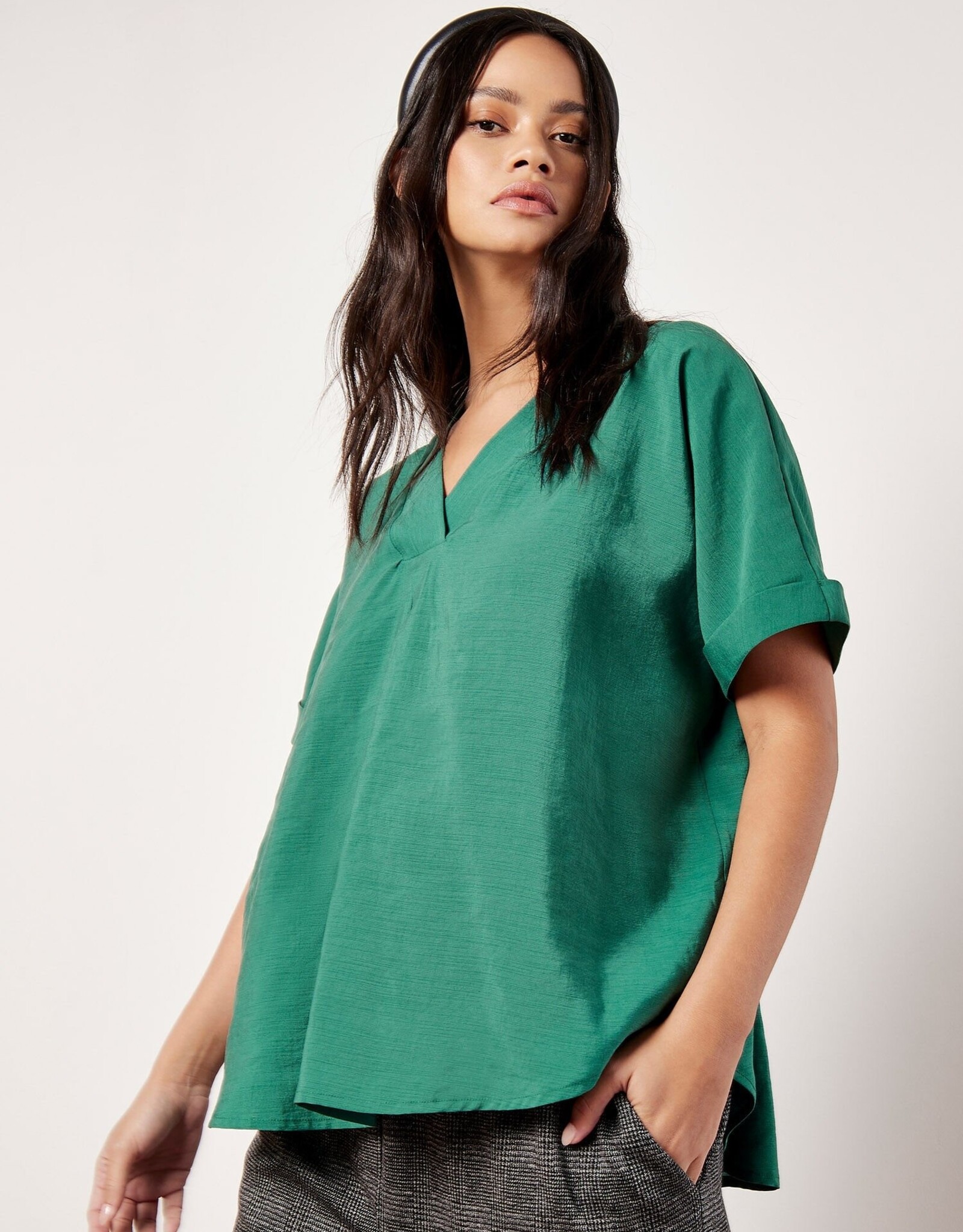 Apricot Pleat Detail V-Neck Top