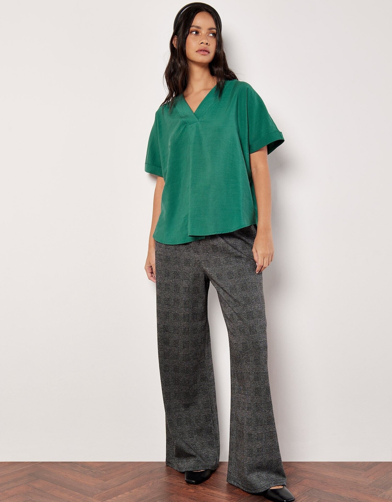 Apricot Pleat Detail V-Neck Top