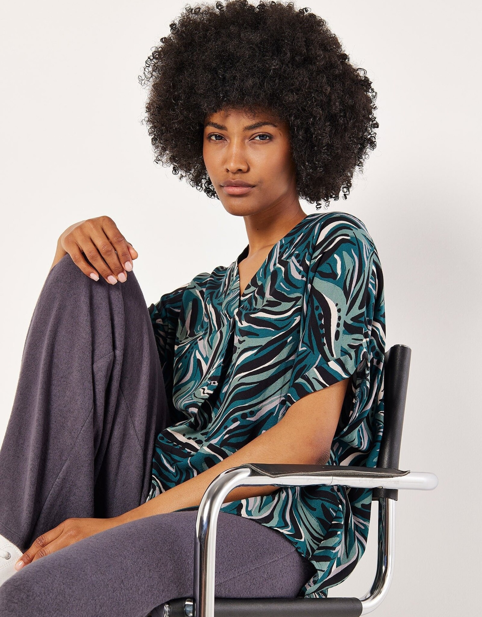 Apricot Lines & Dots Pleat Front Top