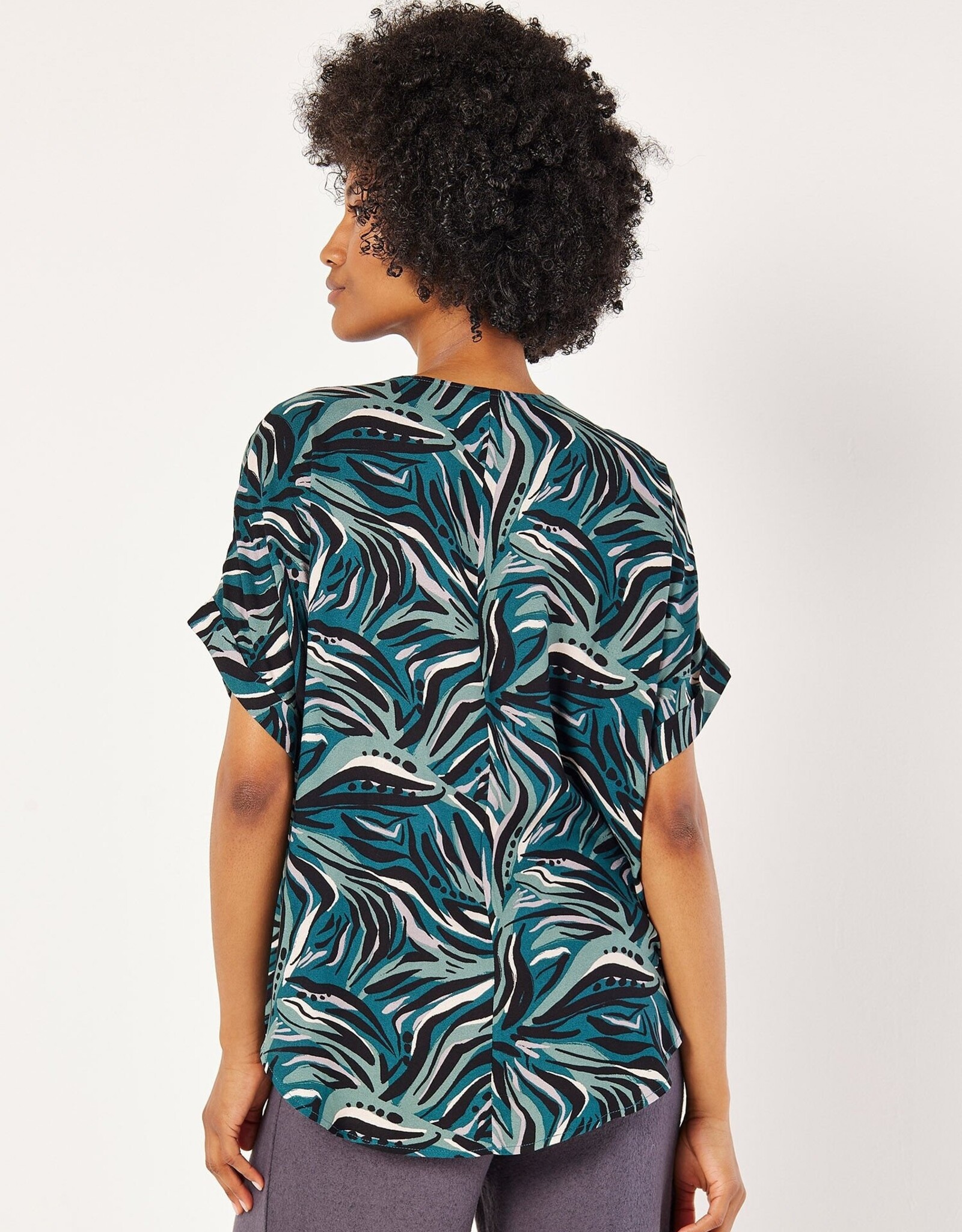 Apricot Lines & Dots Pleat Front Top