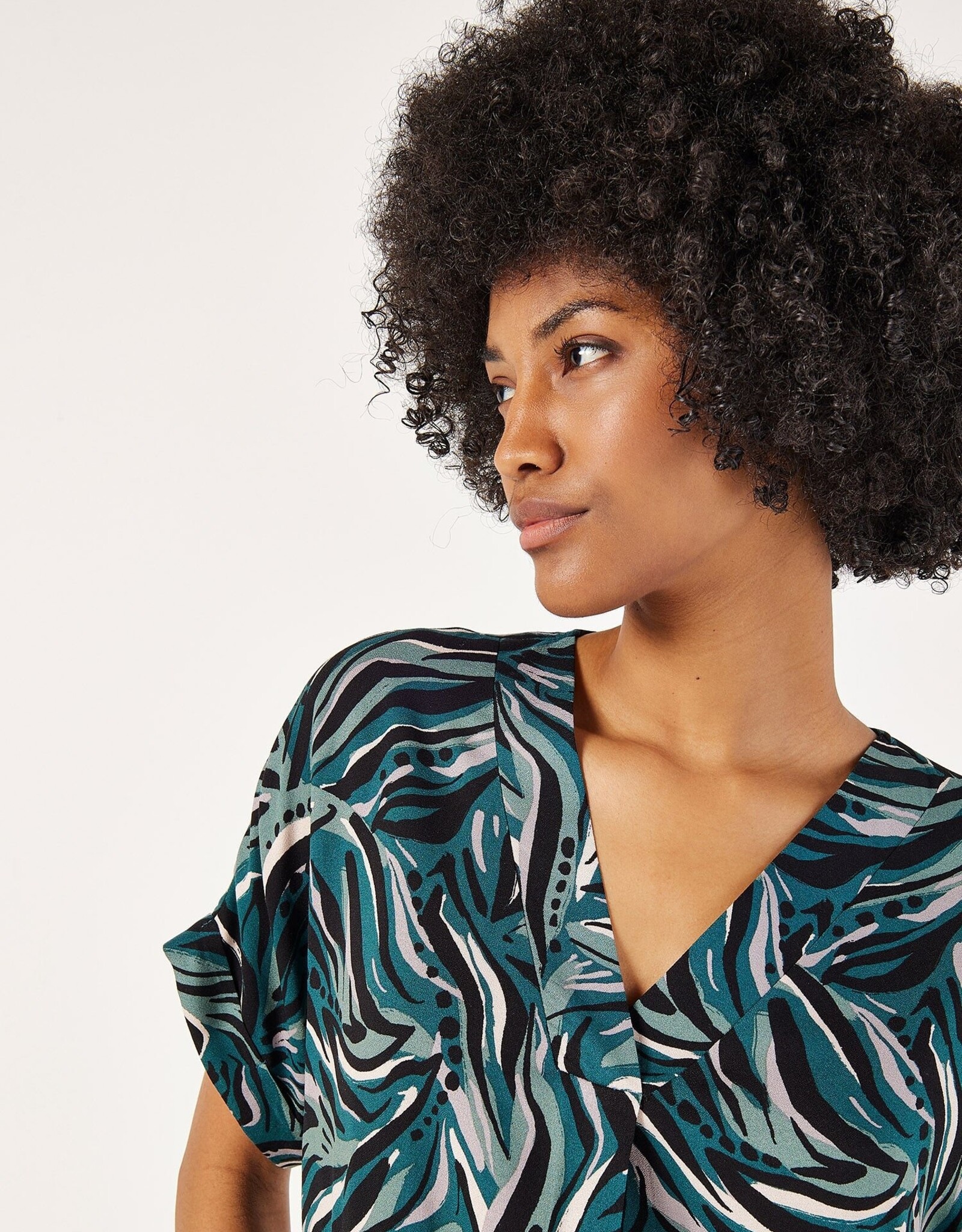 Apricot Lines & Dots Pleat Front Top