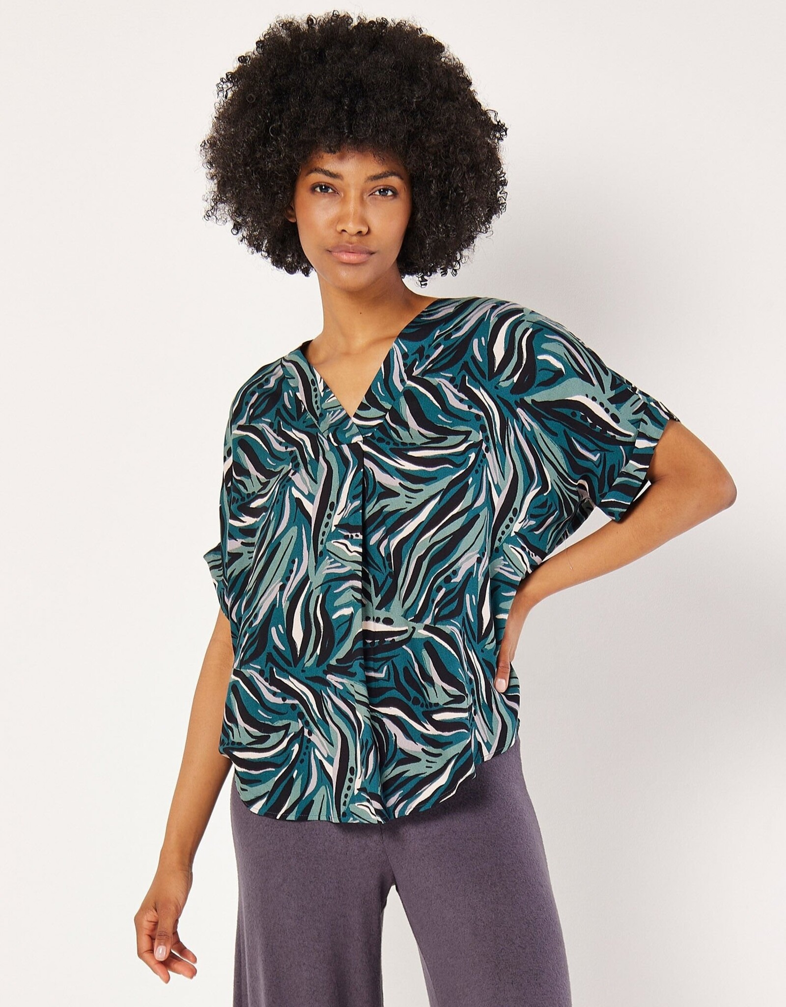 Apricot Lines & Dots Pleat Front Top