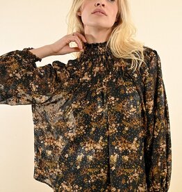 Molly Bracken Gold Lurex Print Blouse