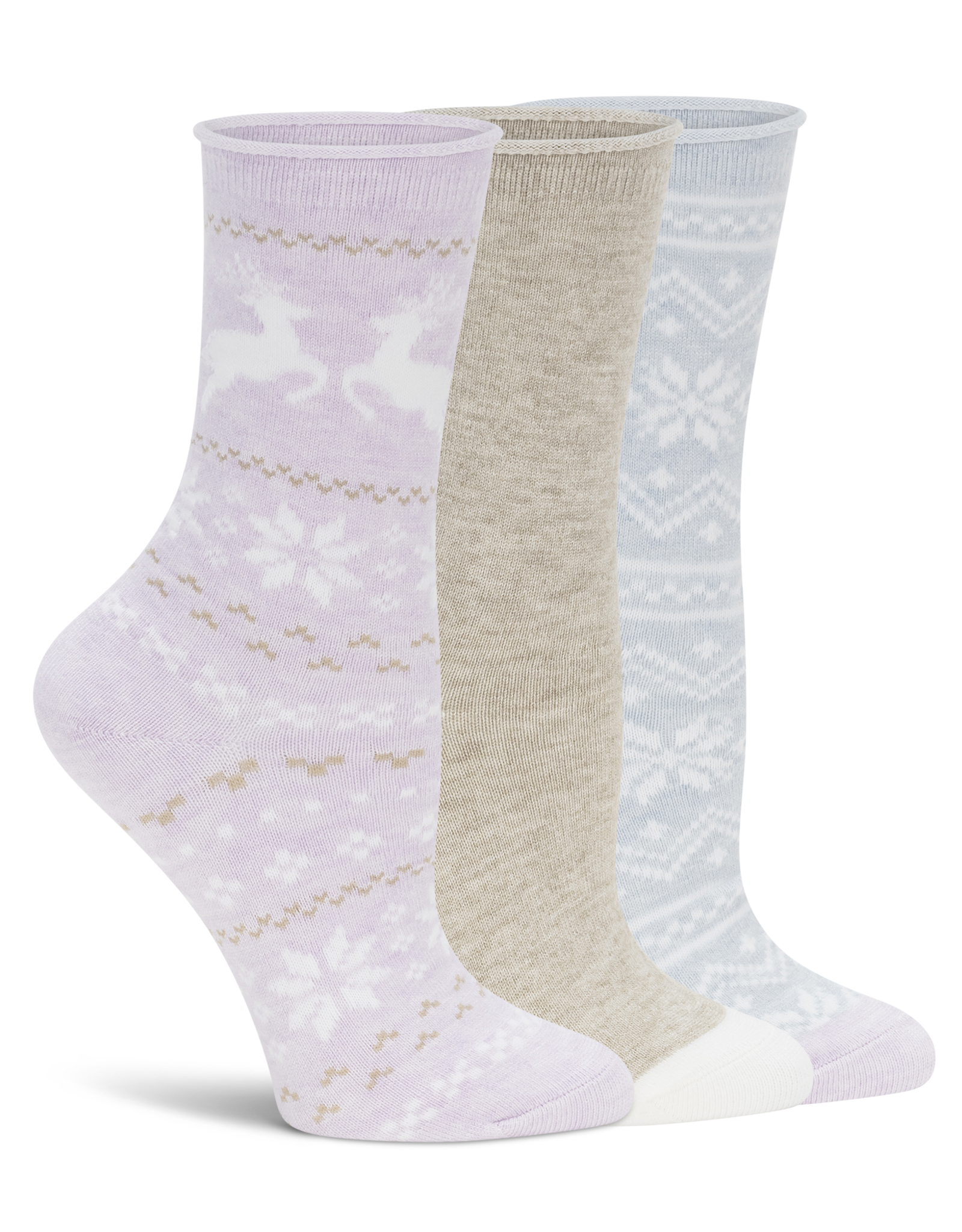 Lemon Loungewear 3Pk Womens Heather Soft Non Terry Crew Lilac