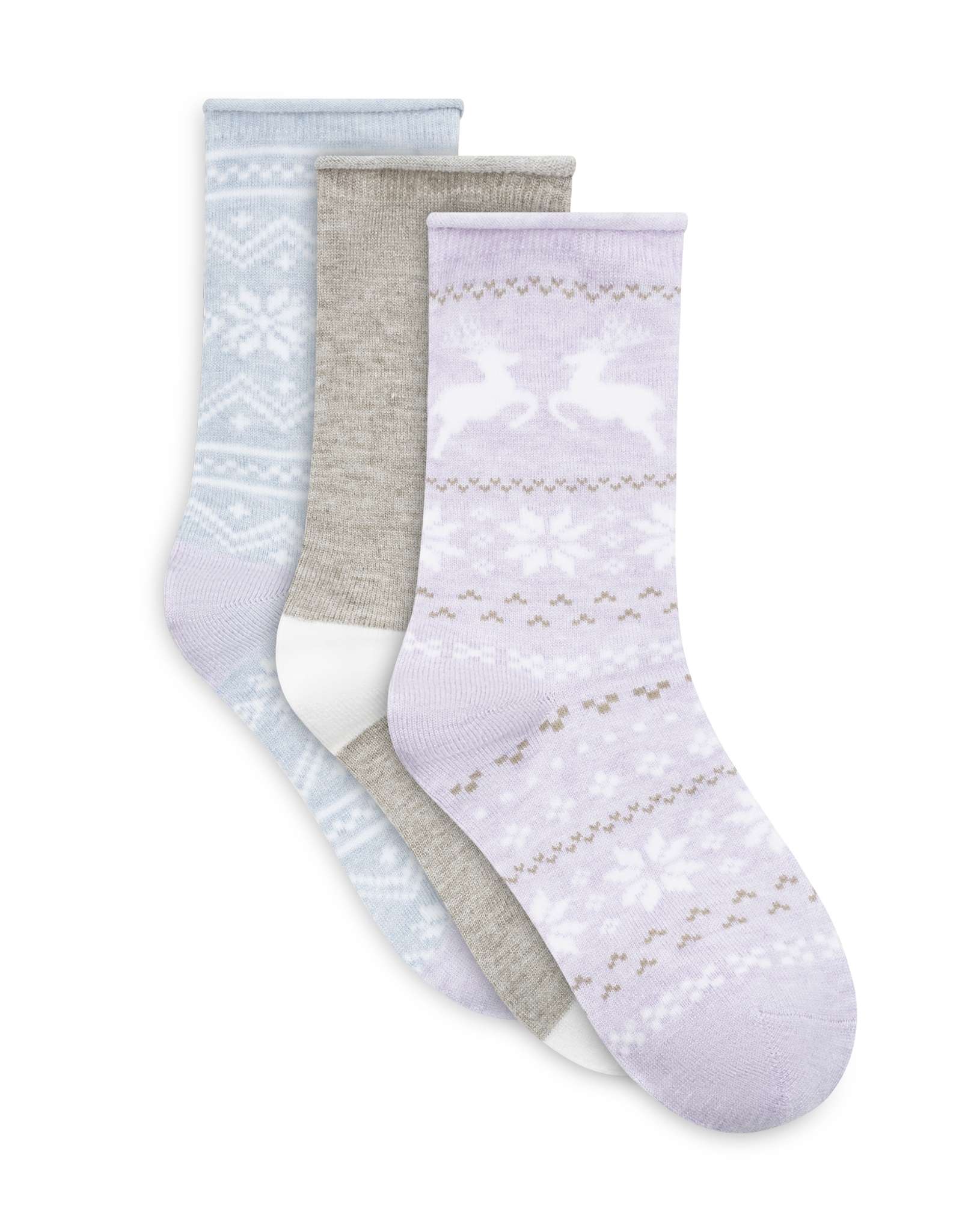 Lemon Loungewear 3Pk Womens Heather Soft Non Terry Crew Lilac