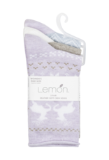 Lemon Loungewear 3Pk Womens Heather Soft Non Terry Crew Lilac