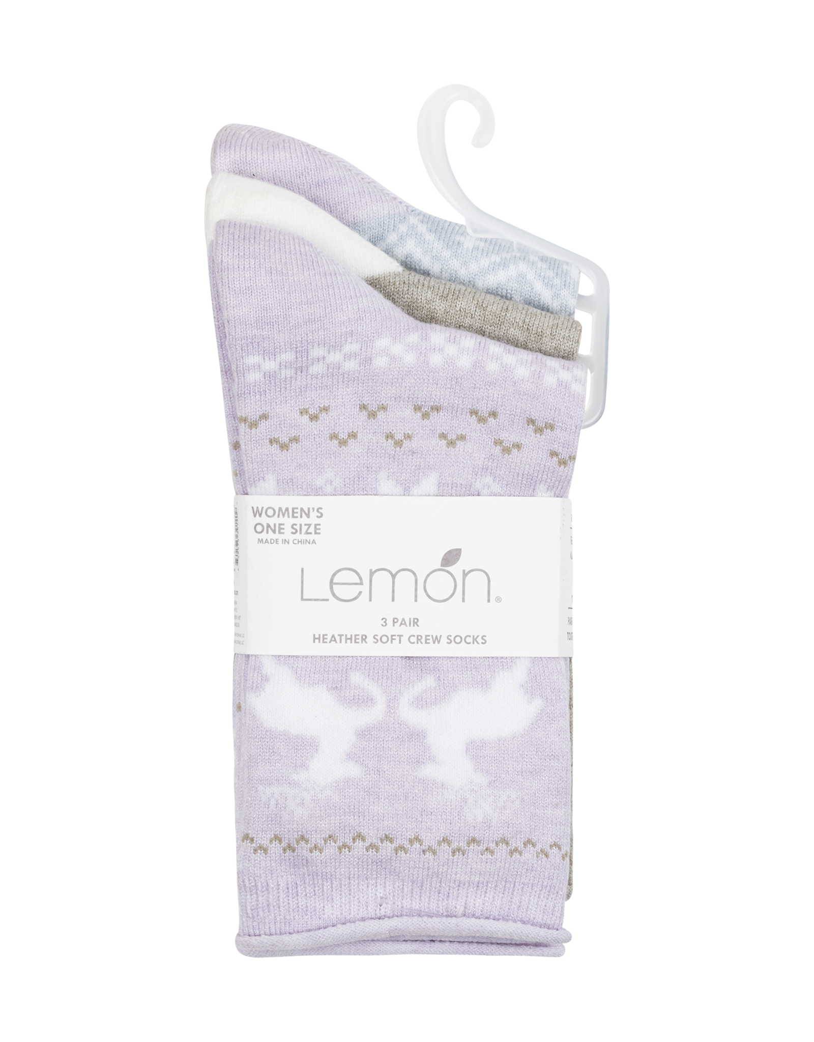 Lemon Loungewear 3Pk Womens Heather Soft Non Terry Crew Lilac