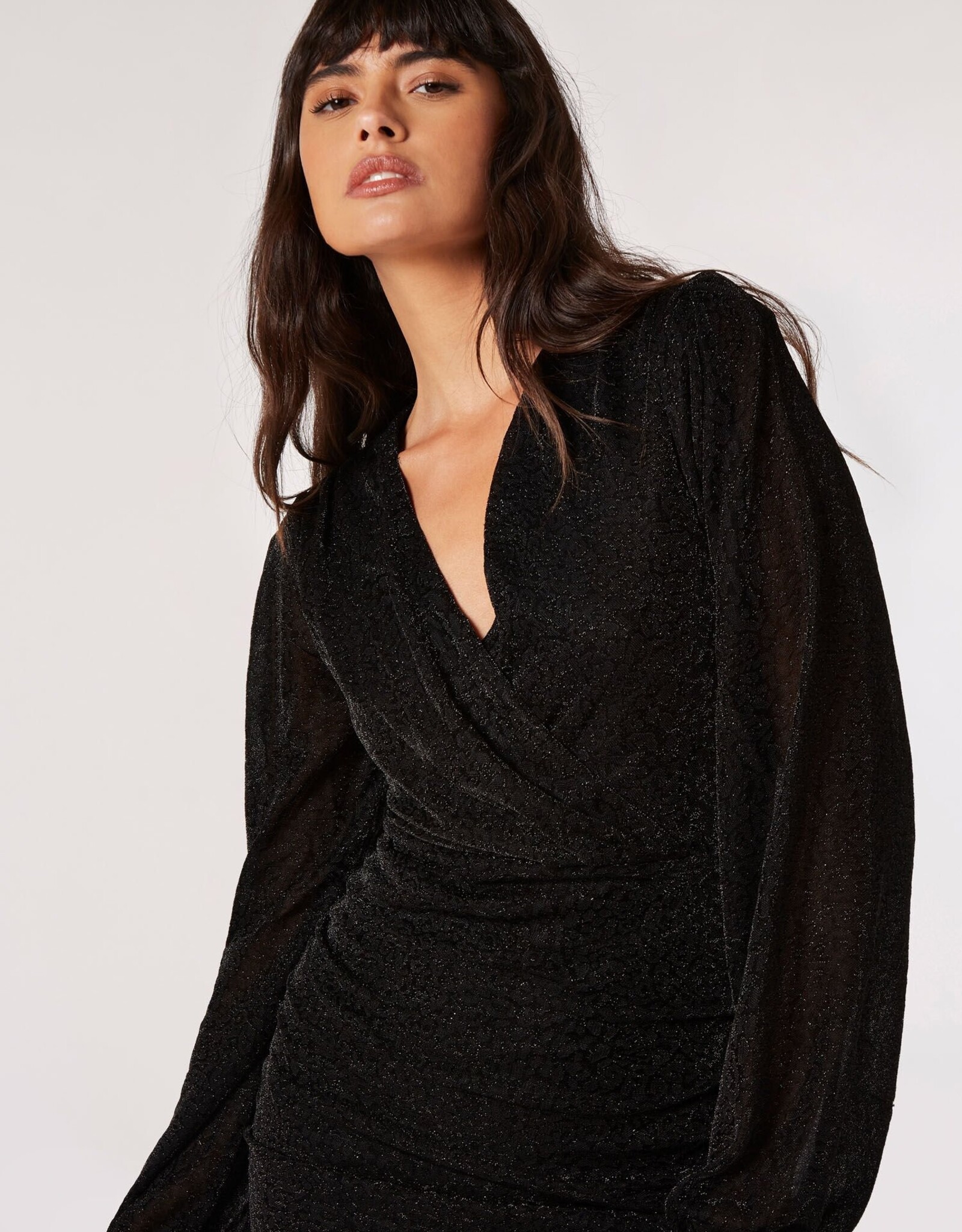 Apricot Mottled Lurex Sleeveless Wrap Dress