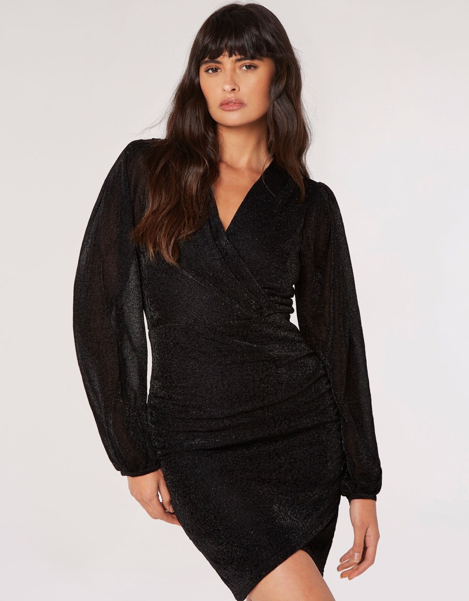 Apricot Mottled Lurex Sleeveless Wrap Dress