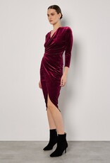 Apricot Glitter Velvet Side Ruched Midi Dress
