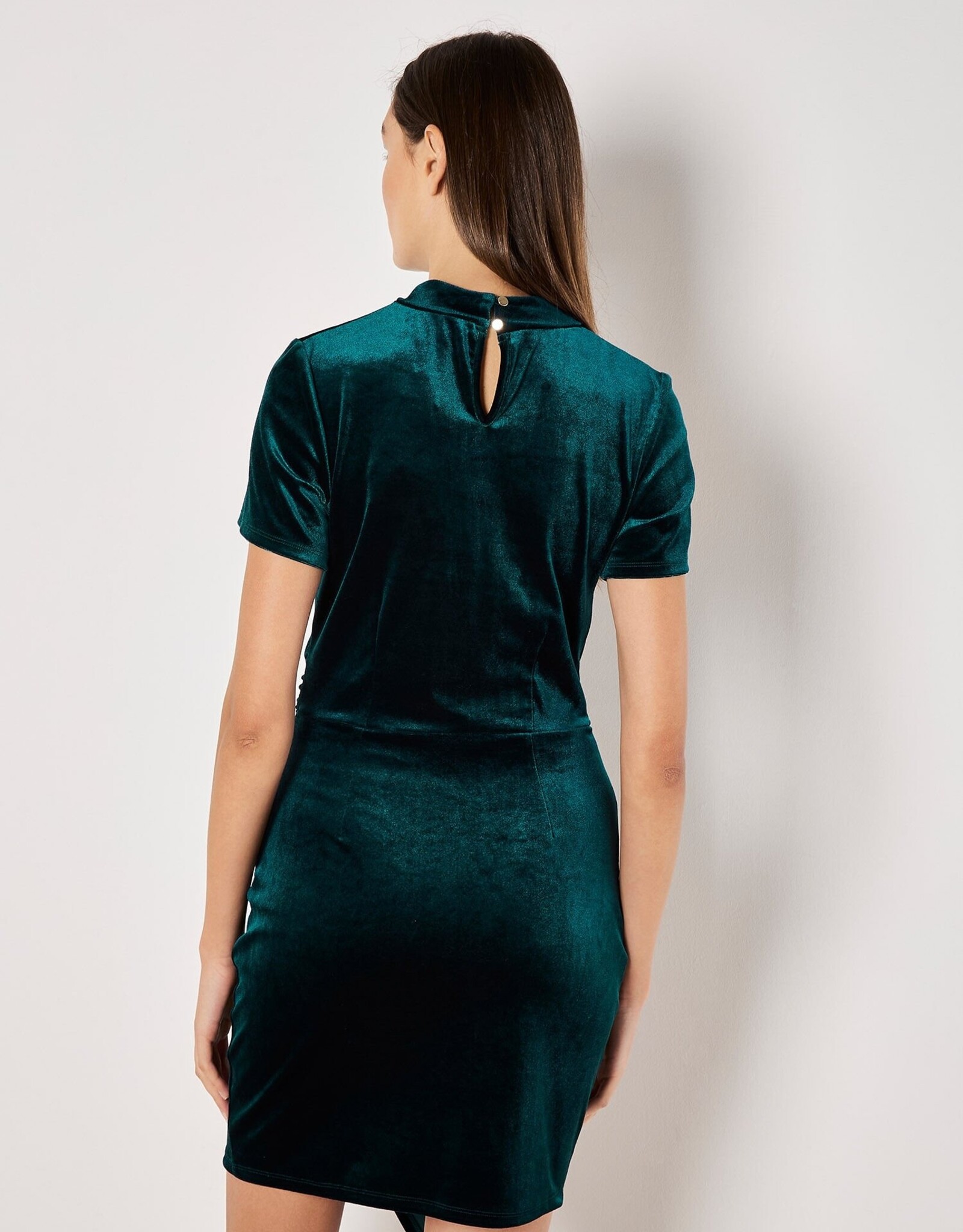 Apricot Velvet High Neck Ruched Mini Dress