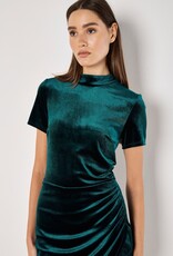 Apricot Velvet High Neck Ruched Mini Dress