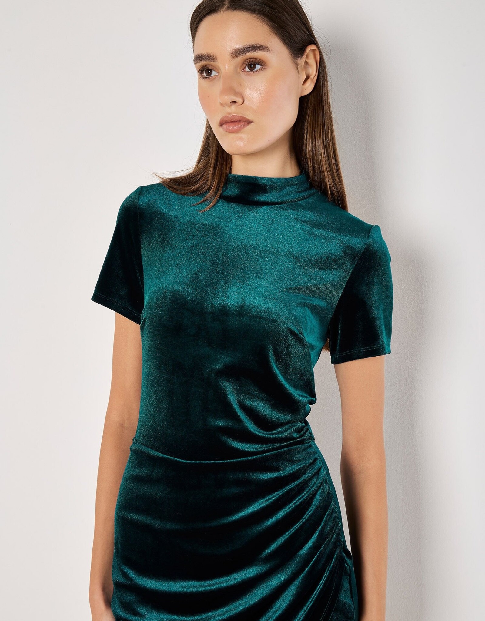 Apricot Velvet High Neck Ruched Mini Dress