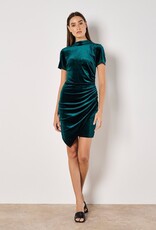 Apricot Velvet High Neck Ruched Mini Dress