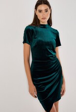 Apricot Velvet High Neck Ruched Mini Dress